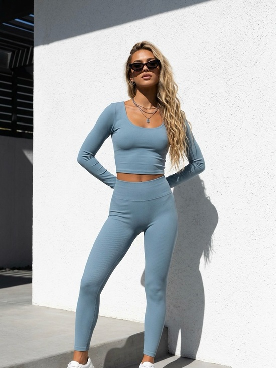 Groceries Apparel Tops - Groceries Apparel Organic Cotton Crop Top Slate Blue Sustainable Athleisure XS